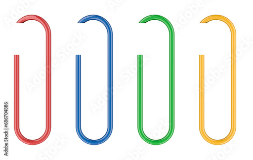 Colored Paper clips and Paper, 3D rendering isolated on transparent background photo