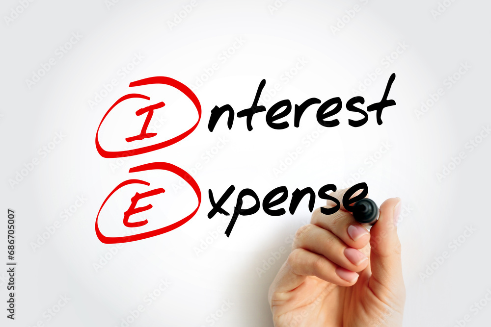 IE Interest Expense - non-operating expense shown on the income statement, acronym text concept with marker IE Interest Expense - non-operating expense shown on the income statement, acronym text concept with marker