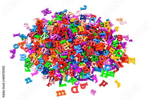 Heap of colored letters, 3D rendering isolated on transparent background