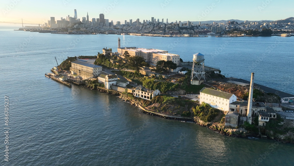 Alcatraz Island At San Francisco In California United States. Nature Island Prison. Tourism Landmark. Alcatraz Island At San Francisco In California United States. 