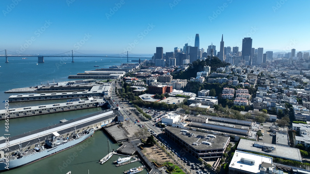 Panoramic View At San Francisco In California United States. Megalopolis Downtown Cityscape. Business Travel. Panoramic View At San Francisco In California United States. 