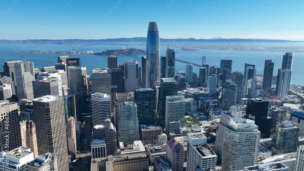 Downtown District At San Francisco In California United States. Highrise Building Architecture. Tourism Travel. Downtown District At San Francisco In California United States. 