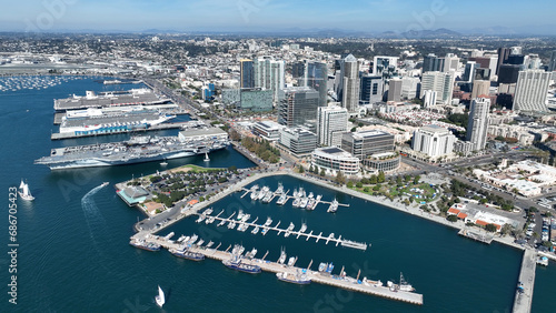 City Skyline At San Diego In California United States. Scenic Downtown Cityscape. Urban Coastal. City Skyline At San Diego In California United States. 