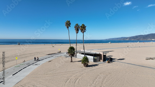 Palm Trees Beach At Los Angeles In California United States. Downtown Cityscape Scenery. Route 66 Landmark. Palm Trees Beach At Los Angeles In California United States. 
