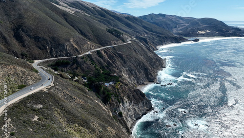 Coastal Road At Highway 1 In California United States. Historic Road Trip In Ocean Road Of California. Seaside Landscape. Coastal Road At Highway 1 In California United States. 