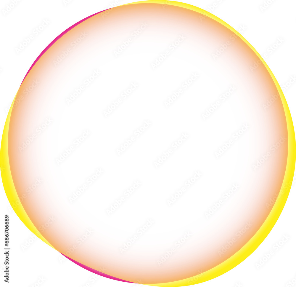 Abstrakte, runde Form aus Gelb und Orange, mit Farbverlauf zur Mitte, mit scharfem Rand, transparenter Innenfläche und Hintergrund -als Überlagerung, Overlay und anderweitigen Gestaltungsmöglichkeiten