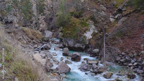 Footage of High mountain river near Lo Manthang. Nepal Upper Mustang. photo