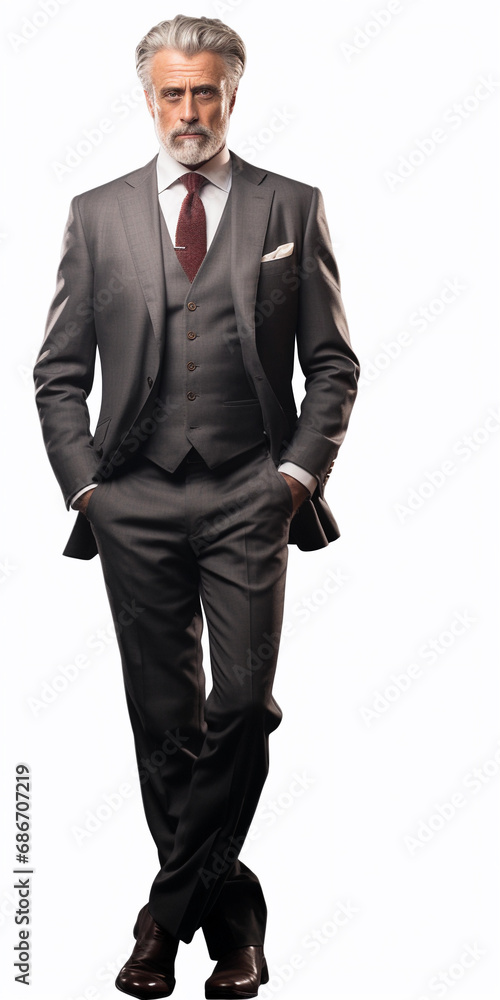 Distinguished Gentleman in a Tailored Three-Piece Suit, Radiates Intelligence and Authority, Isolated on White , Generative ai Distinguished Gentleman in a Tailored Three-Piece Suit, Radiates Intelligence and Authority, Isolated on White , Generative ai
