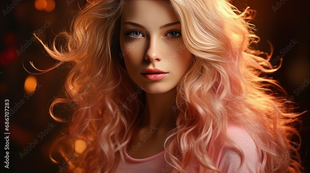 Fototapeta premium Close Portrait Gorgeous Blonde Young Woman, Background HD For Designer