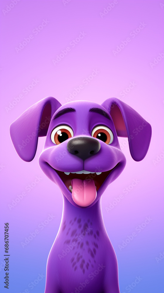 Fototapeta premium happy dog head, cartoon and minimalism, light purple gradient background created with Generative Ai