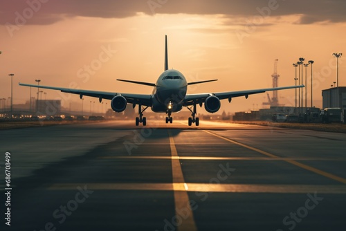 A plane taking off from an airport © JAYDESIGNZ
