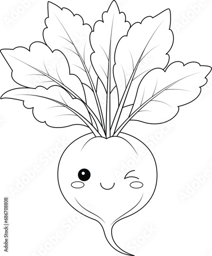 Kawaii radish coloring page for kids