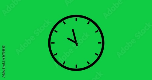 12 Hours Clock. 4K High Quality Video. Green Screen. Transparent Background.