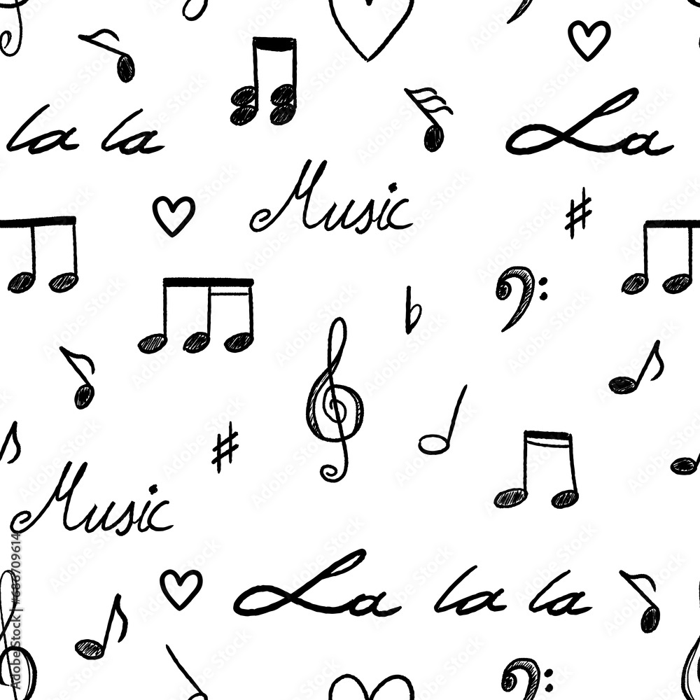 Music notes and clefs seamless pattern - musical texture. Fashion print ...