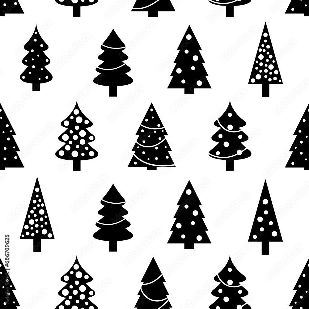 Obraz premium Christmas trees - seamless background texture. Christmas PNG fashion print. PNG design with transparent background.