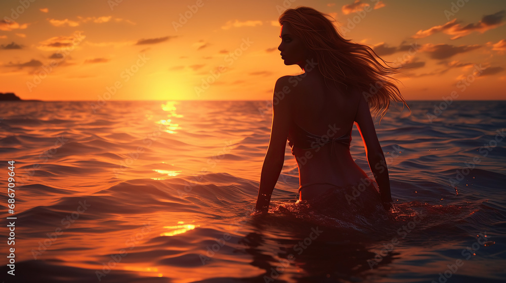 Silhouette of a woman on the beach.