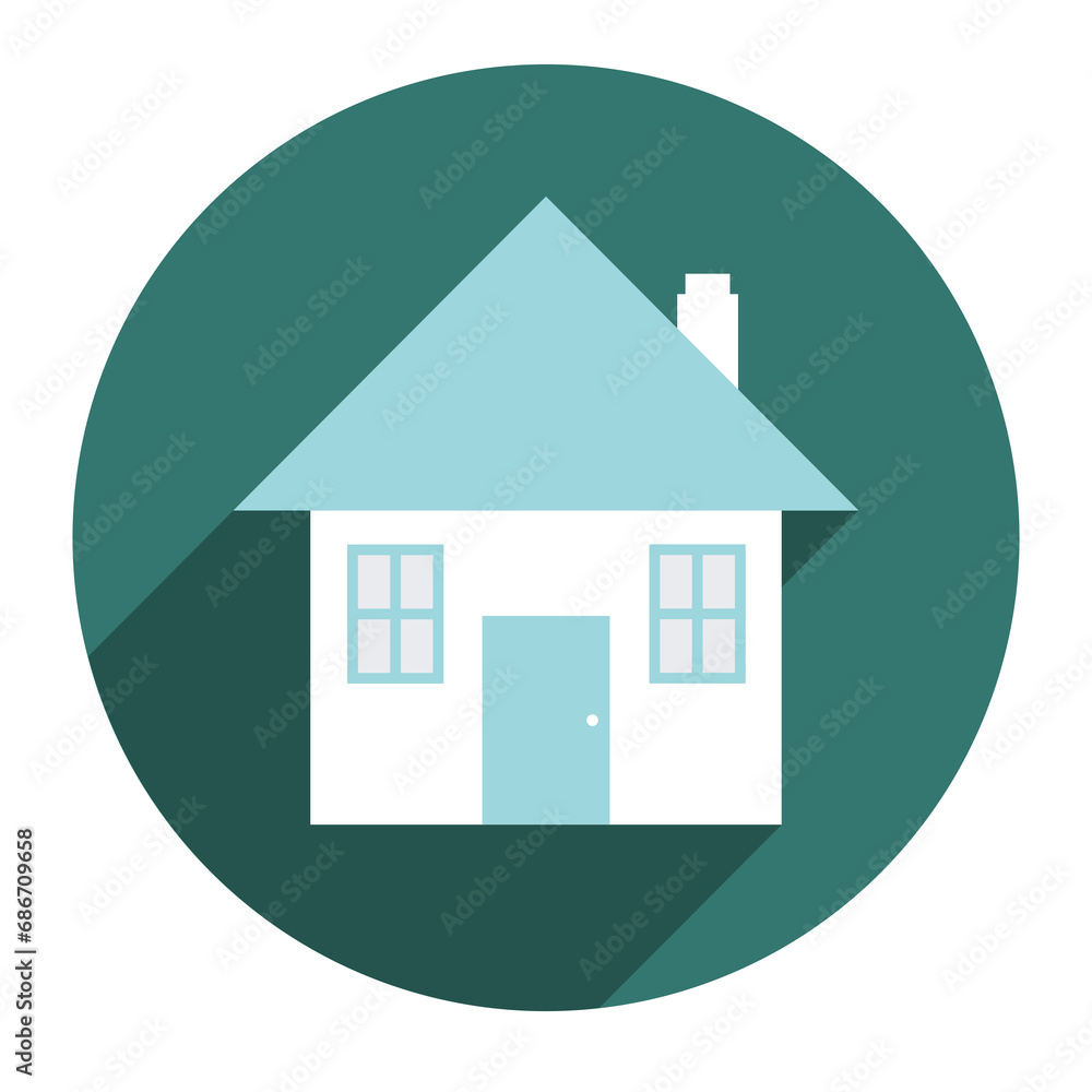 Home simple icon in circle - house design element illustration. Real estate concept. PNG object with transparent background.