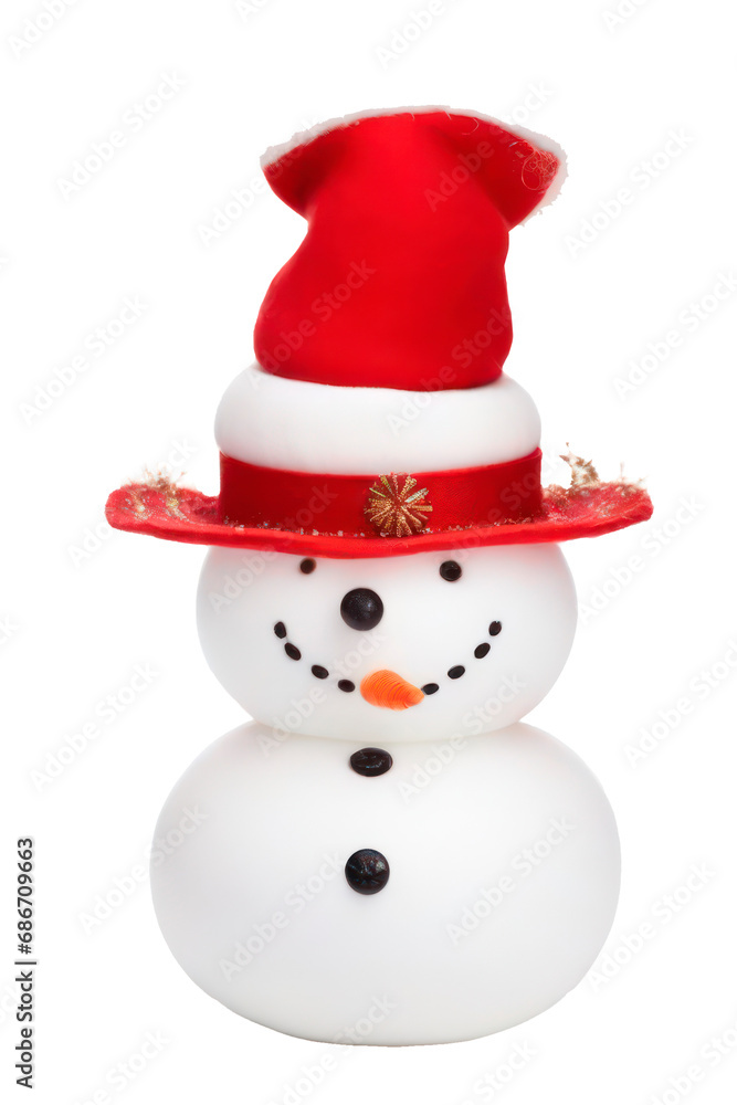 Snowman with red hat isolated on transparent background, png file