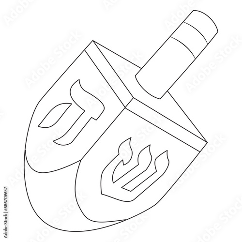 Dreidel. whirligig. Happy Hanukkah Illustration. Coloring page. Hanukkah line art design vector illustration seamless coloring book. Separate objects. Hand drawn design elements.