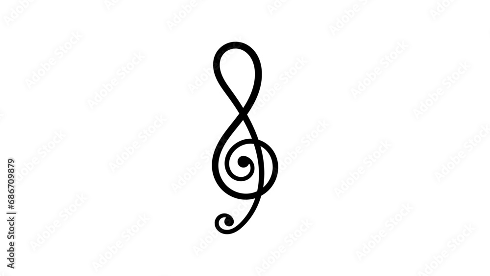 G-clef music symbol, music emblem, black isolated silhouette