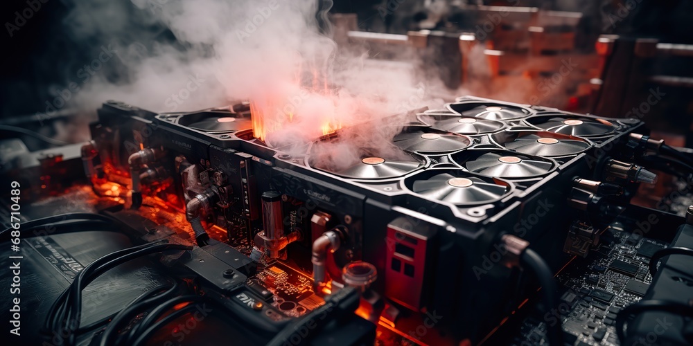 A graphic card being cooled by a custom water cooling system, showcasing high-end PC gaming technology