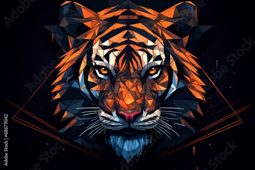 angry tiger head with sacred geometry hand drawn illustration