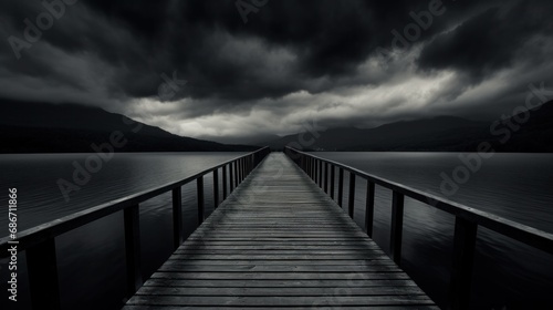 A long wooden bridge over a body of water