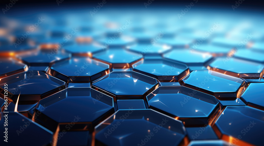 A vanishing perspective of blue metallic geometric shapes with a glossy finish.
A vanishing perspective of blue metallic geometric shapes with a glossy finish.