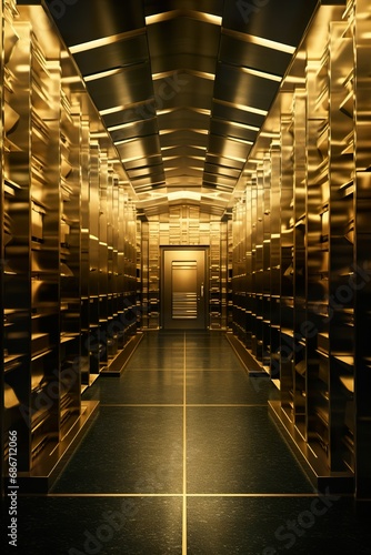 A secure vault with rows of gold bars, symbolizing wealth and secure investment