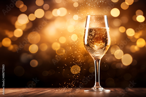 glasses of champagne, text space, bokeh background
