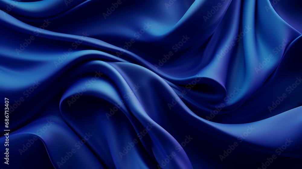 Fototapeta premium Closeup of rippled blue silk fabric background. 3d render illustration