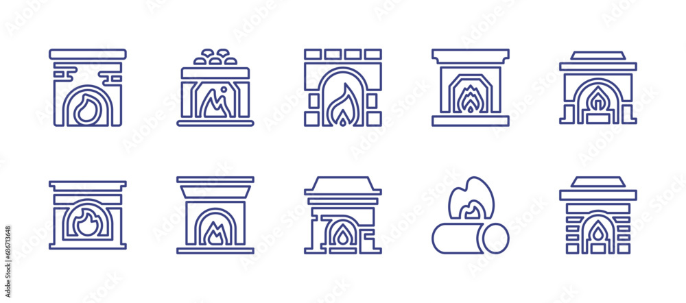 Fireplace line icon set. Editable stroke. Vector illustration. Containing fireplace, chimney, fire place, sauna.