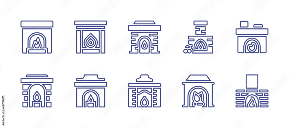 Fireplace line icon set. Editable stroke. Vector illustration. Containing fireplace, chimney.