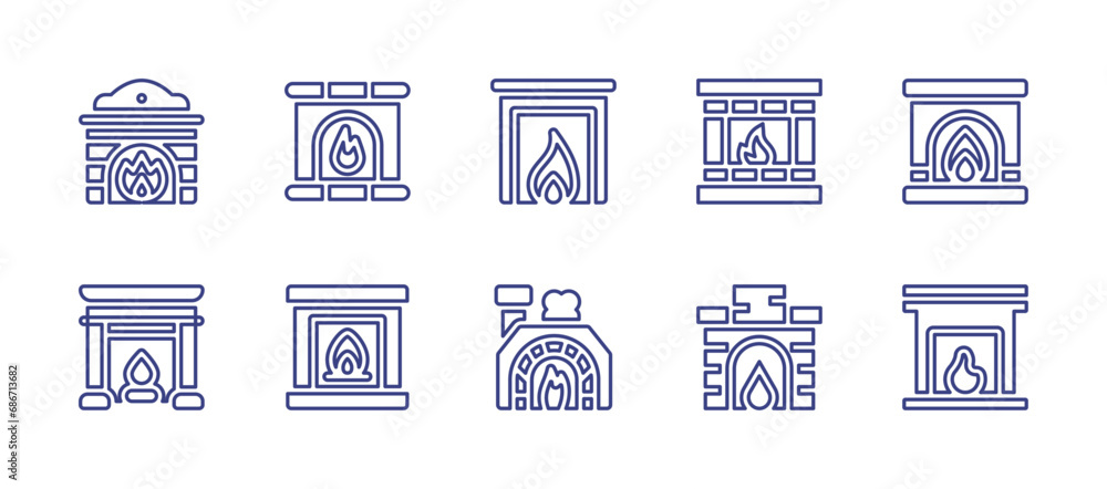 Fireplace line icon set. Editable stroke. Vector illustration. Containing fireplace, chimney.