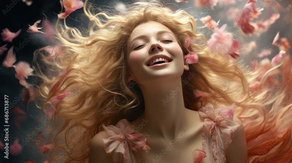 Young Beautiful Woman Waking Her Bed, Background HD For Designer Young Beautiful Woman Waking Her Bed, Background HD For Designer