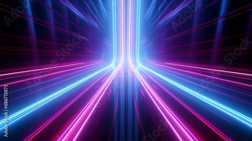3d rendering of a blue and pink neon tunnel with glowing lines