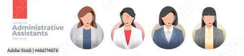 Administrative Assistants picture avatar icons. Illustration of men and women wearing office suit