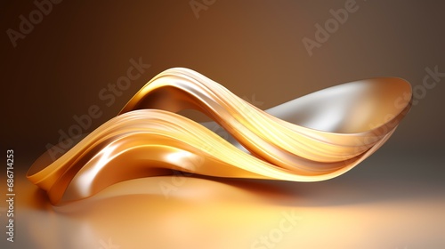 3d render of golden wavy ribbon on a brown background.