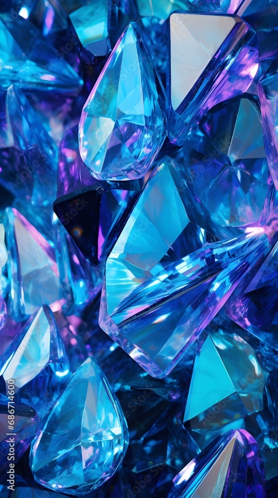 shiny illuminating Blue holographic raw crystals diamonds wallpaper background portrait with purple highlights shiny illuminating Blue holographic raw crystals diamonds wallpaper background portrait with purple highlights