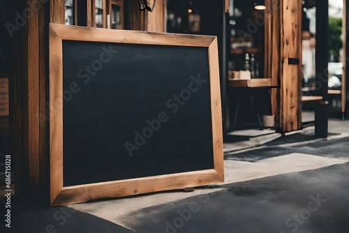 horizontal slate blackboard template , blank wooden framed chalkboard , street signboard , hipster cafe and bistrot