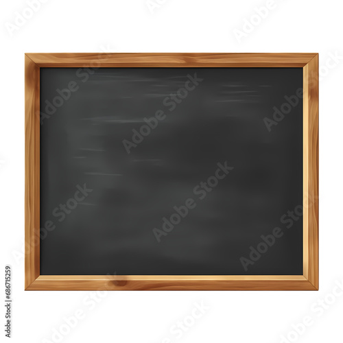Blank blackboard in wooden frame isolated on transparent background