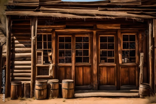 ancient wooden western saloon general store , old weathered facade , wild west general store © eric