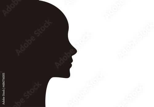 Plantilla con el perfil de la cara de una mujer en negro sobre blanco