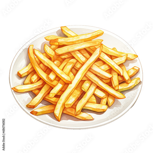 Watercolor Junk Food. French Fries Clipart. Unhealthy Food Concept. Watercolor Junk Food Illustration.