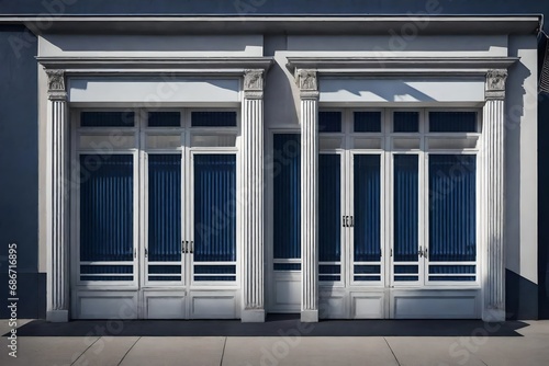 vintage marine blue storefront   retro commercial facade template model