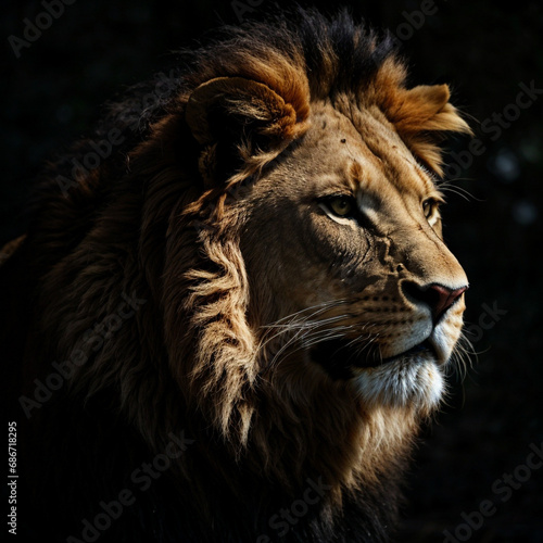 The lion on a dark background is a symbol of greatness and leadership.