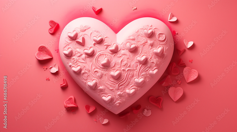 Pink chocolate heart with little hearts around it, generative AI
