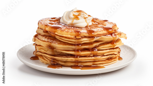 A feast of pancakes, a stack of pancakes in a plate on the table, generative AI photo