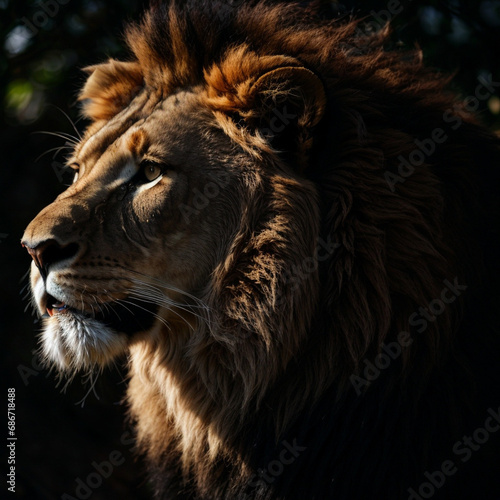 The lion on a dark background is a symbol of greatness and leadership.