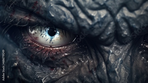 Close-up of the monster s eyes. The look of a scary creature. A creepy character to create.